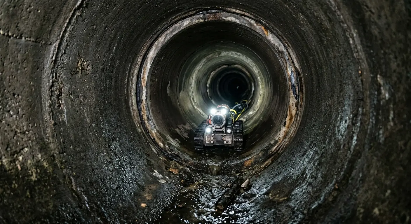 Robotic sewer camera inspecting pipe interior for Sewer Line Cleaning in Morris Plains
